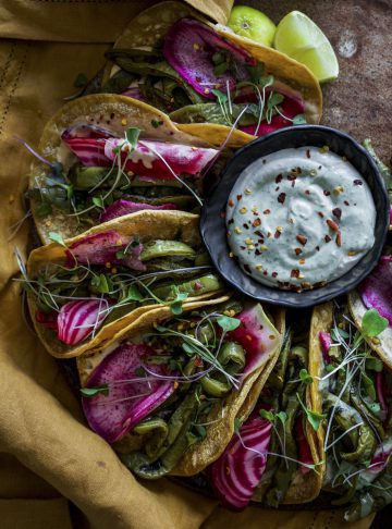 Colorful plant-based taco with beet